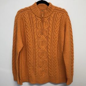 Hanna Andersson 1/4 Zip Cable Knit Sweater Orange Wool Size XL